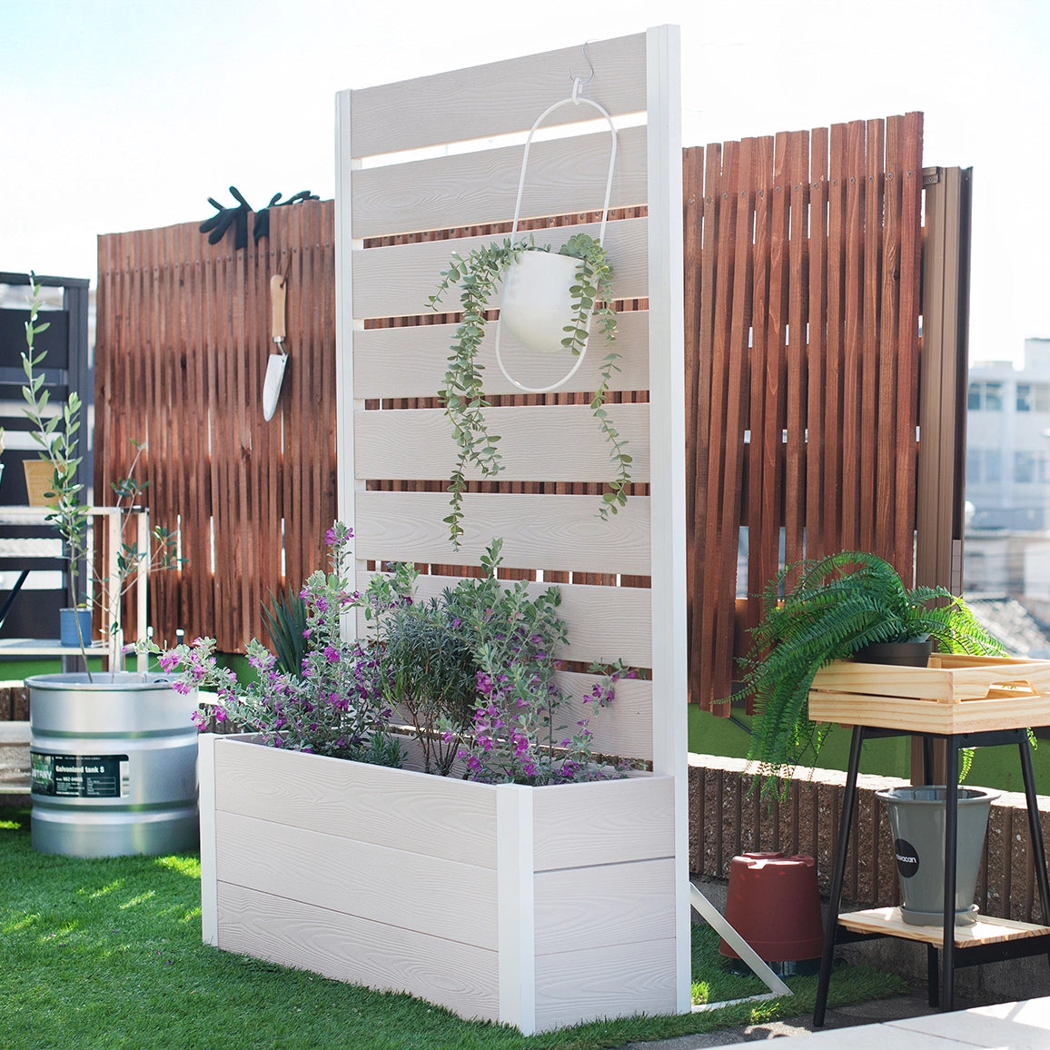 プランターフェンス (グレージュ×ホワイト) H1200～1800