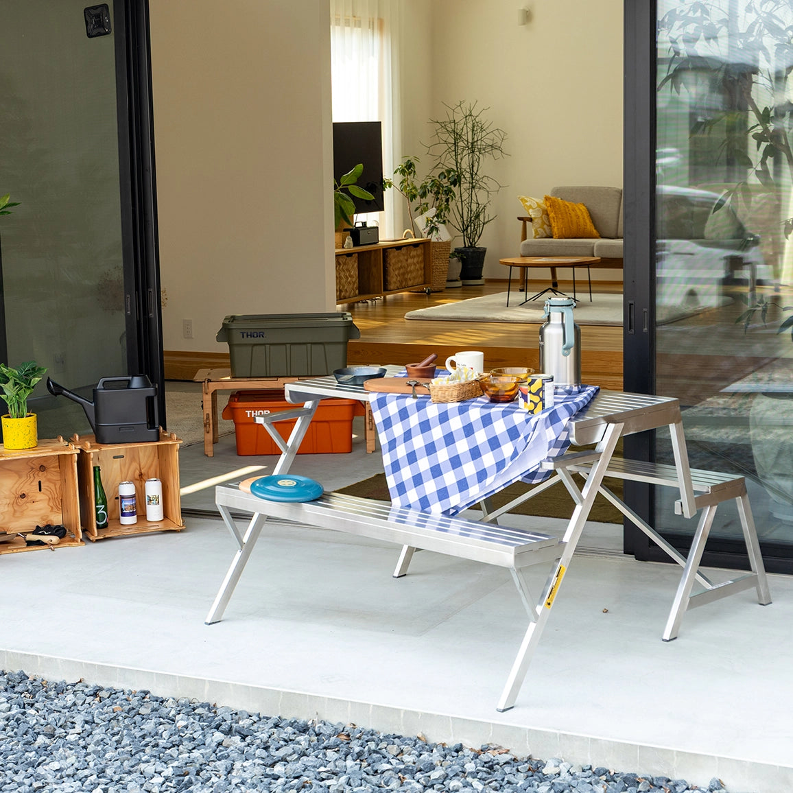 ステンレステーブルベンチ　テーブルベンチ　屋外テーブル